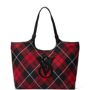 NWT Victoria’s Secret Red Plaid Logo Tote Bag